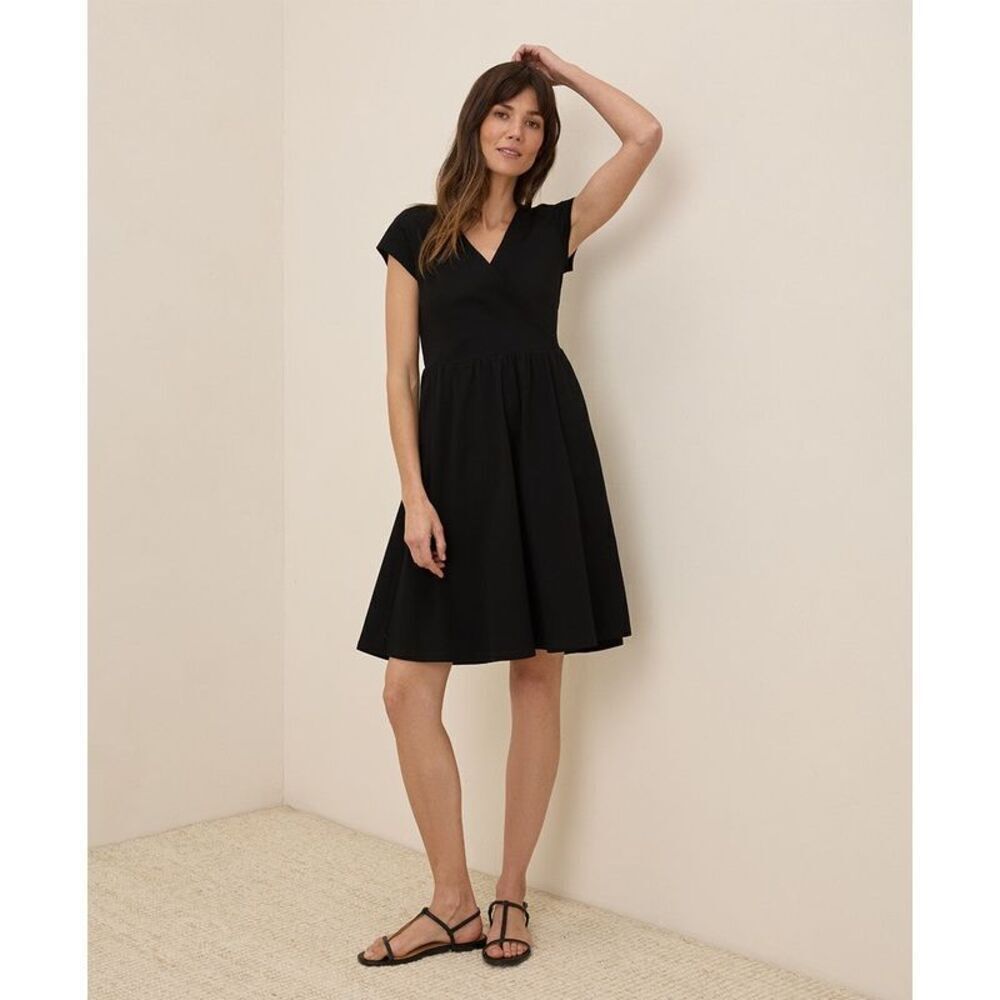 PACT | black fit & flare crossover organic cotton dress S